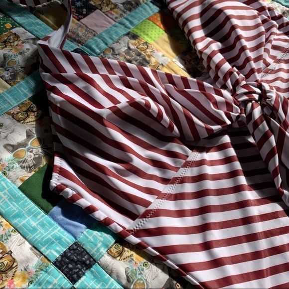 Maroon and White Striped Swimsuit - Picture 3 of 5